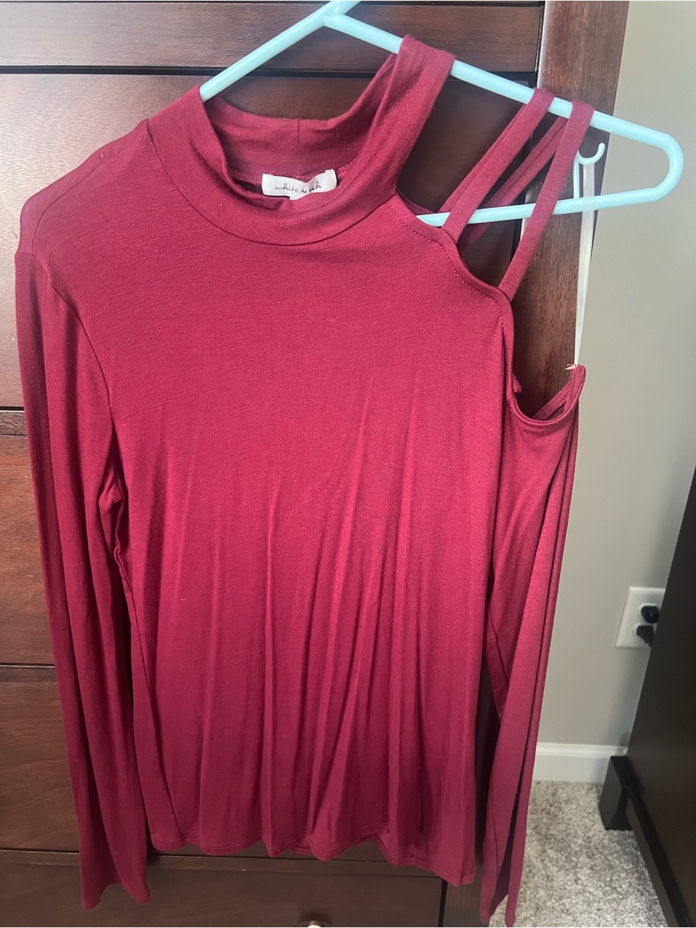 Cold Shoulder Mock Neck Women's Top - Burgundy